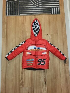 Disney Red Lightning McQueen Racing Hooded Jacket with Checkered Trim
